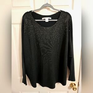 Max Studio Women's Dark Green Sweater Gem Accents Size 2X